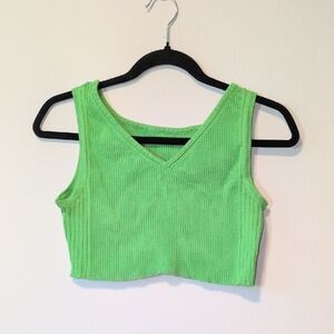 Green Ribbed Women's Crop Top